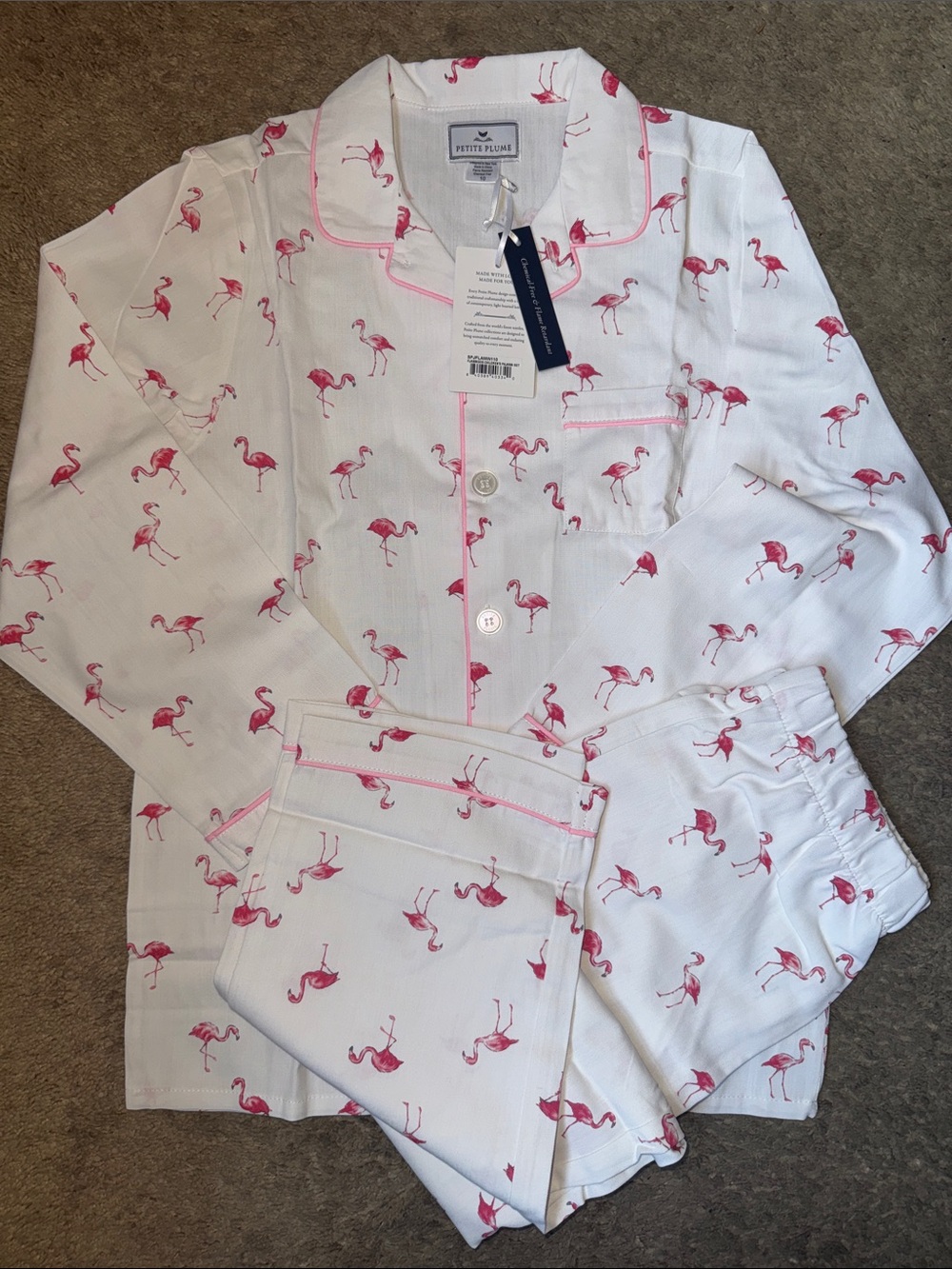 Girls' White & Pink Flamingo Cotton Pajama Set